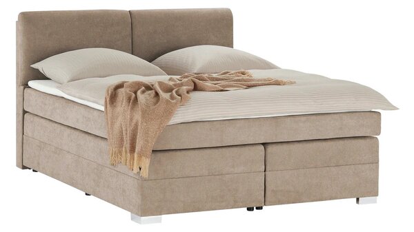 Pat Boxspring Charlotte, cu ladă de depozitare, saltea și topper incluse, Bej-Enjoy / 140x200