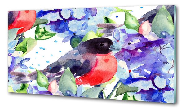 Panou de bucătărie Bird și flori