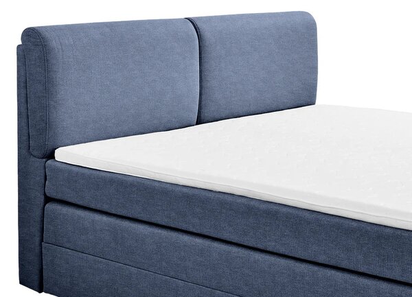 Pat Boxspring Charlotte, cu ladă de depozitare, saltea și topper incluse, Albastru-Inchis-Enjoy / 140x200