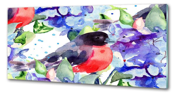 Panou de bucătărie Bird și flori