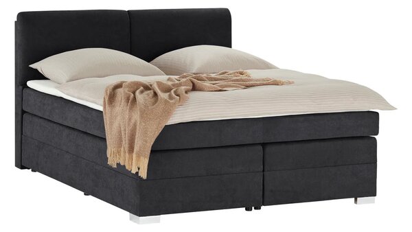 Pat Boxspring Charlotte, cu ladă de depozitare, saltea și topper incluse, Gri-Inchis-Enjoy / 140x200