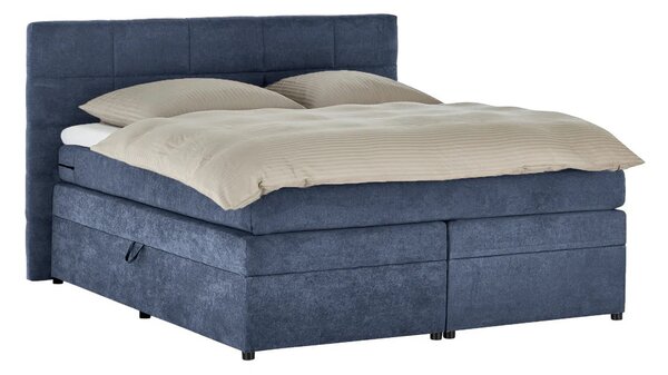 Pat Boxspring Gibson, cu ladă de depozitare, saltea și topper incluse, Albastru-Inchis-Enjoy / 140x200