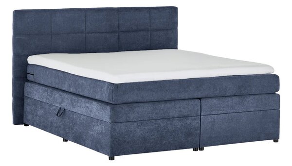Pat Boxspring Gibson, cu ladă de depozitare, saltea și topper incluse, Albastru-Inchis-Enjoy / 140x200