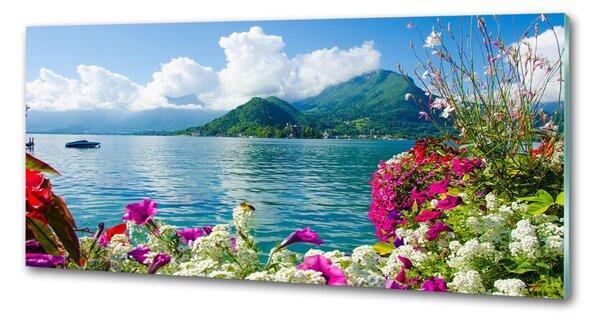 Panou sticla securizata bucatarie Flori pe lac