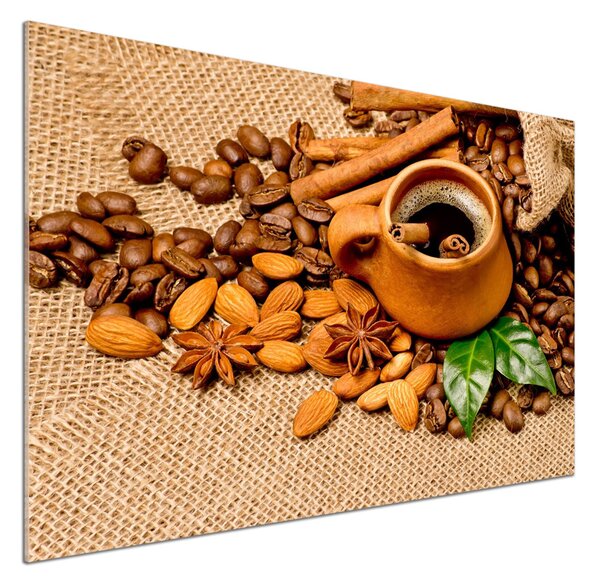 Sticlă pentru bucătărie Boabe de cafea și ceașcă