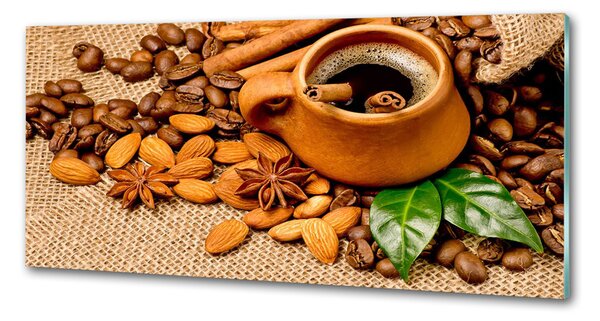 Sticlă pentru bucătărie Boabe de cafea și ceașcă