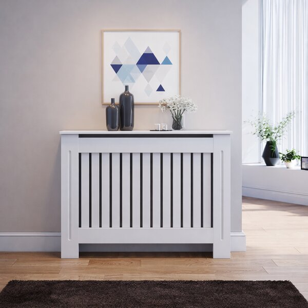 Mască M - 112 cm, grosime 18 mm, pentru calorifer alb lucios / lemn MDF cu lamele verticale
