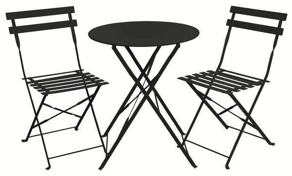 Set Bistro Flair - mobilier terasa gradina, 2 scaune + masa, otel vopsit - NEGRU