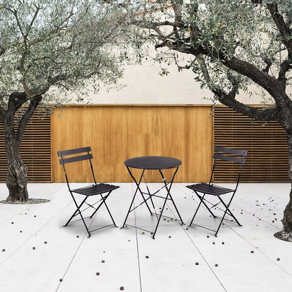 Set Bistro Flair - mobilier terasa gradina, 2 scaune + masa, otel vopsit - NEGRU