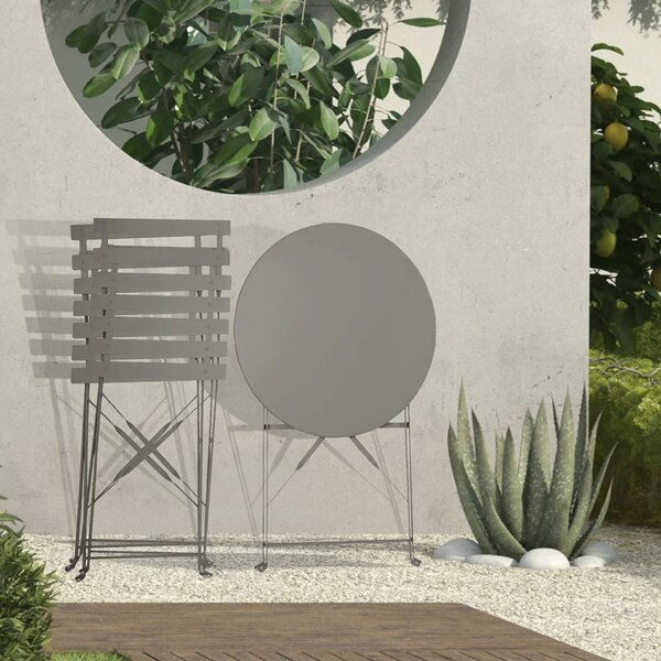 Set Bistro Flair - mobilier terasa gradina, 2 scaune + masa, otel vopsit - Bej (Grey Brown)