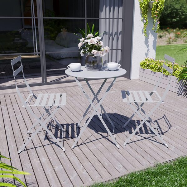 Set Bistro Flair - mobilier terasa gradina, 2 scaune + masa, otel vopsit - Gri Deschis (Cool Grey)