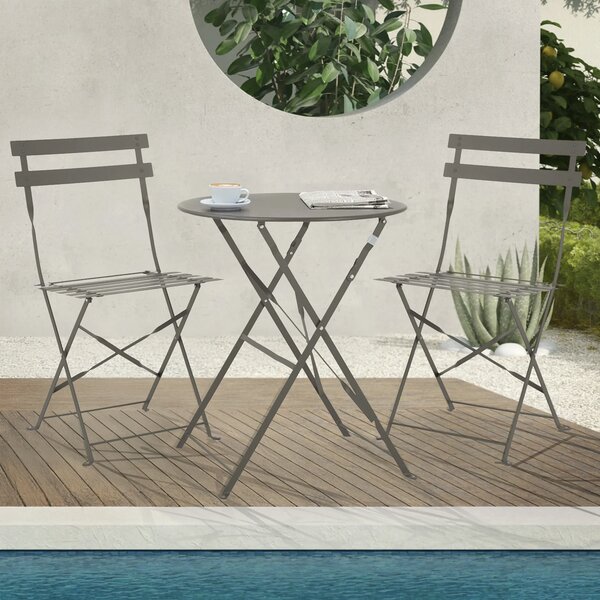 Set Bistro Flair - mobilier terasa gradina, 2 scaune + masa, otel vopsit - Bej (Grey Brown)