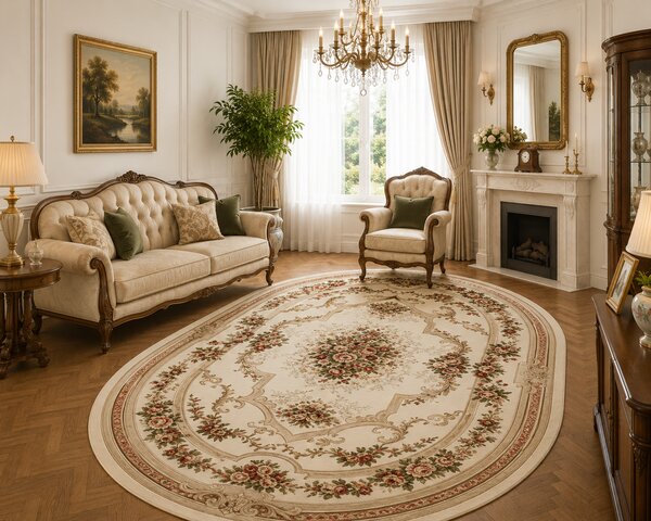 Covor Clasic, Lotos 574, Crem Bej, Oval, Diverse Dimensiuni
