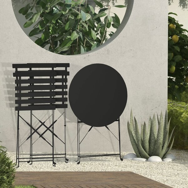 Set Bistro Flair - mobilier terasa gradina, 2 scaune + masa, otel vopsit - NEGRU