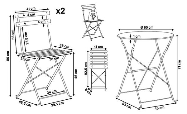 Set Bistro Flair - mobilier terasa gradina, 2 scaune + masa, otel vopsit - alb