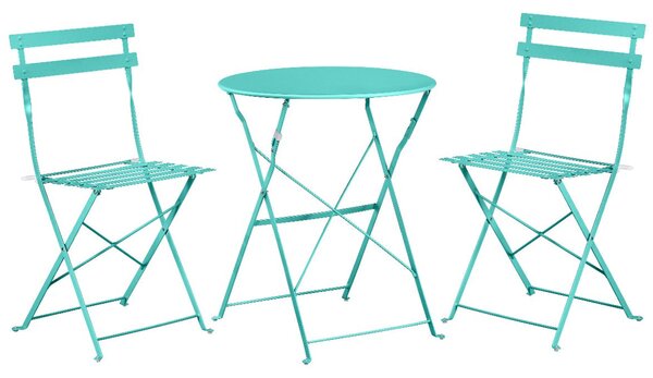 Set Bistro Flair - mobilier terasa gradina, 2 scaune + masa, otel vopsit - verde turcoaz