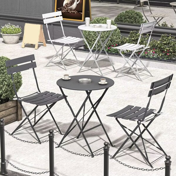 Set Bistro Flair - mobilier terasa gradina, 2 scaune + masa, otel vopsit - alb