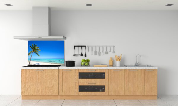 Panou sticlă bucătărie plaja tropicala