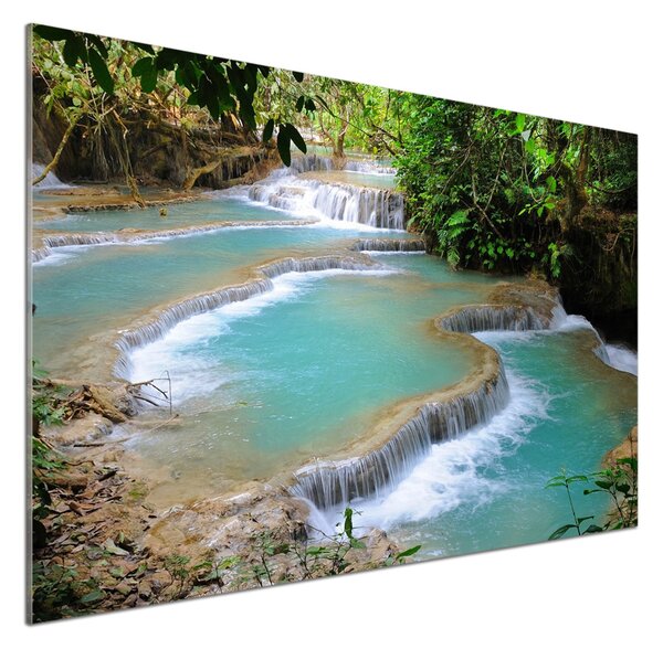 Panou sticlă bucătărie Cascada din pădure