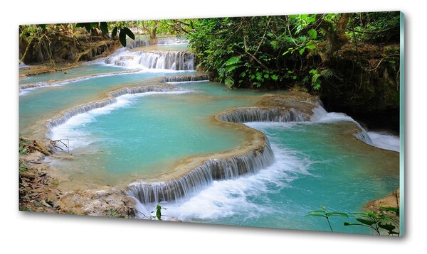 Panou sticlă bucătărie Cascada din pădure