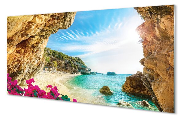 Panouri de sticlă Grecia Coast stânci flori