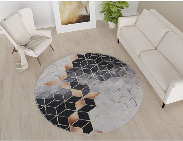 Covor negru-alb lavabil rotund ø 120 cm – Vitaus