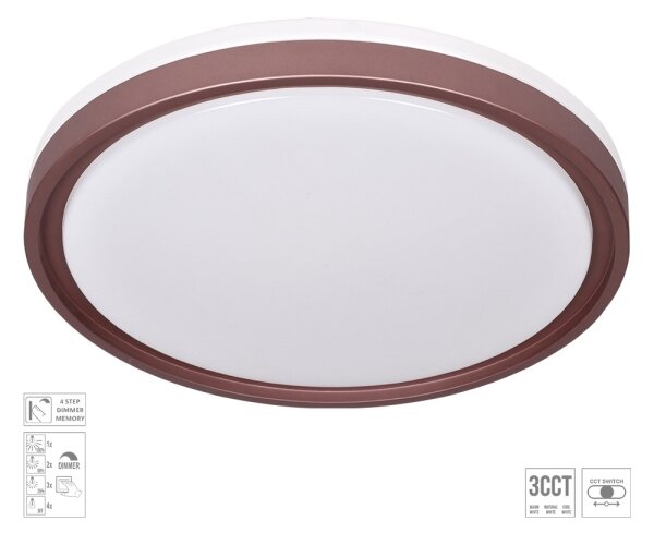 Prezent Plafonieră LED FLOREN 71344-LED, dimmabilă, 30W/230V, 3000/4000/6500K, maro