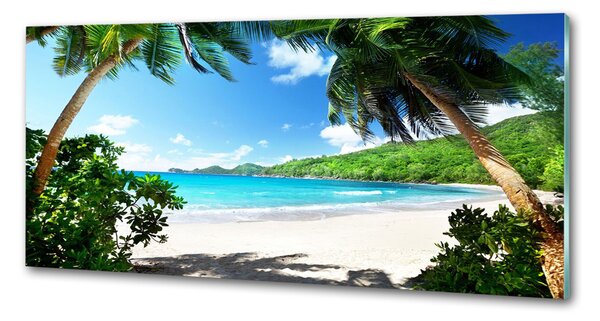 Panou sticlă decorativa bucătărie plaja Seychelles