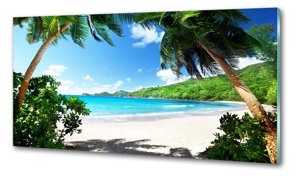 Panou sticlă decorativa bucătărie plaja Seychelles
