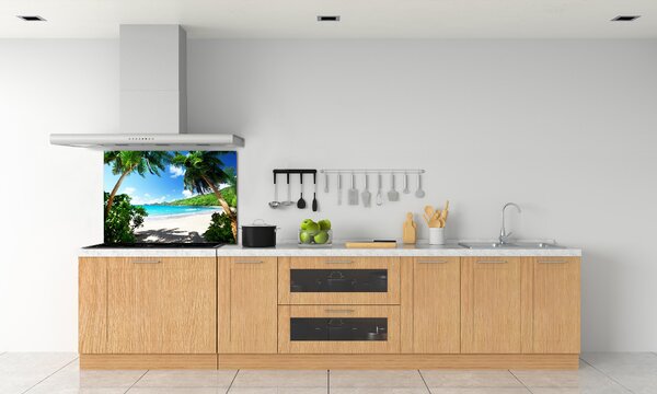Panou sticlă decorativa bucătărie plaja Seychelles