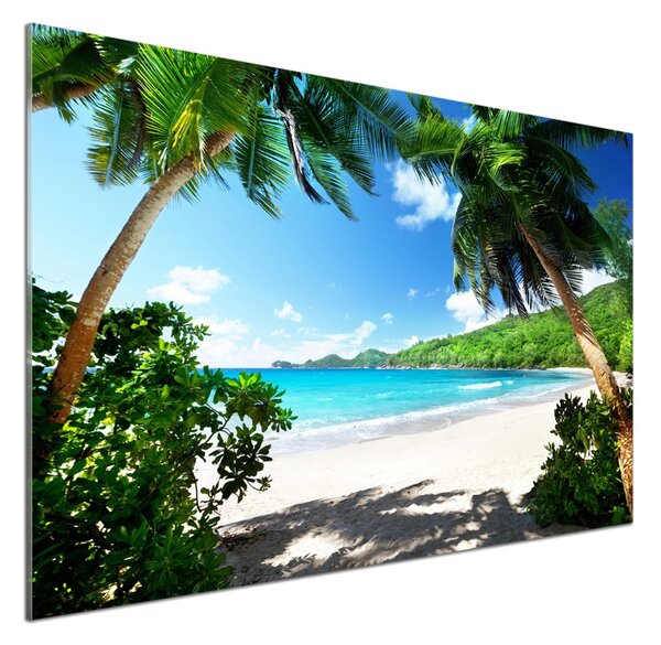 Panou sticlă decorativa bucătărie plaja Seychelles