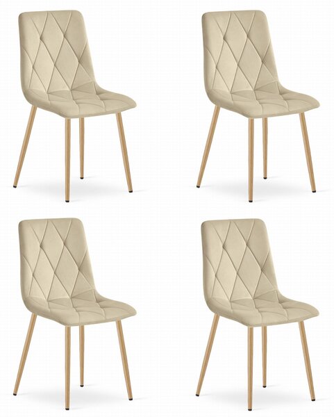 Set 4 Scaune Bucatarie/Dining Fido Picioare Finisaj Lemn, Catifea Bej