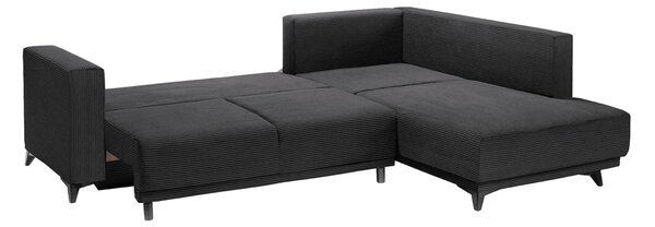 Colțar Extensibil NOMAD, cu ladă de depozitare, variante stânga/dreapta 280x215x90 cm, Negru-Zoom / Dreapta
