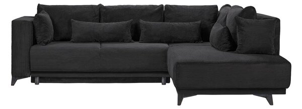 Colțar Extensibil NOMAD, cu ladă de depozitare, variante stânga/dreapta 280x215x90 cm, Negru-Zoom / Dreapta