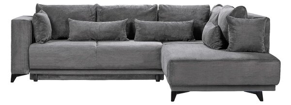 Colțar Extensibil NOMAD, cu ladă de depozitare, variante stânga/dreapta 280x215x90 cm, Gri-Cenusiu-Zoom / Stanga
