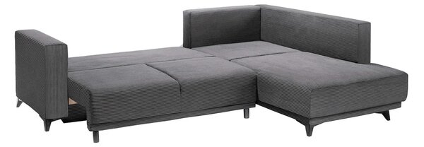 Colțar Extensibil NOMAD, cu ladă de depozitare, variante stânga/dreapta 280x215x90 cm, Gri-Cenusiu-Zoom / Dreapta