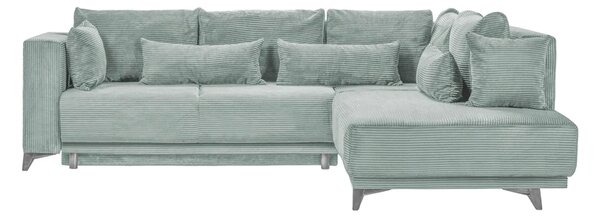 Colțar Extensibil NOMAD, cu ladă de depozitare, variante stânga/dreapta 280x215x90 cm, Verde-Salvie-Zoom / Stanga