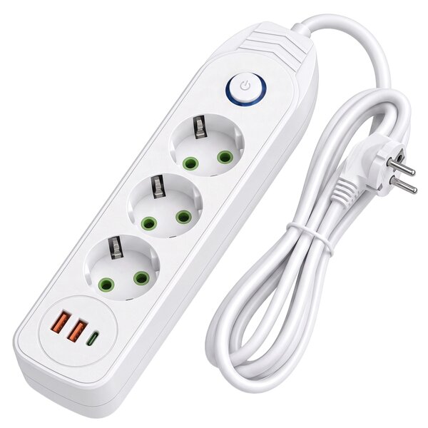 Prelungitor Multipriză 3 prize + 2x USB-A + USB-C JNH024-3B White
