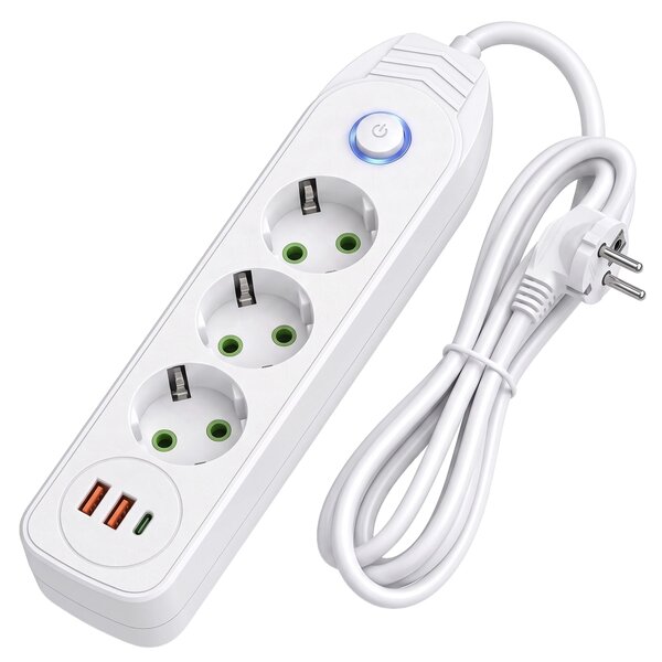 Prelungitor Multipriză 3 prize + 2x USB-A + USB-C JNH024-3B White