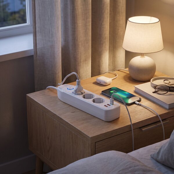 Prelungitor Multipriză 3 prize + 2x USB-A + USB-C JNH024-3B White