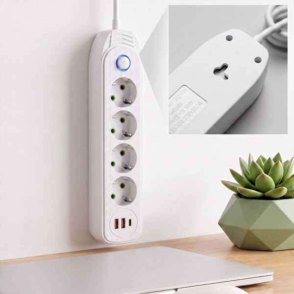Prelungitor Multipriză 4 prize + 2x USB-A + USB-C JNH025-4B White