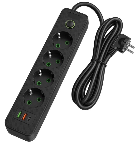 Prelungitor Multipriză 4 prize + 2x USB-A + USB-C JNH021-4A Black
