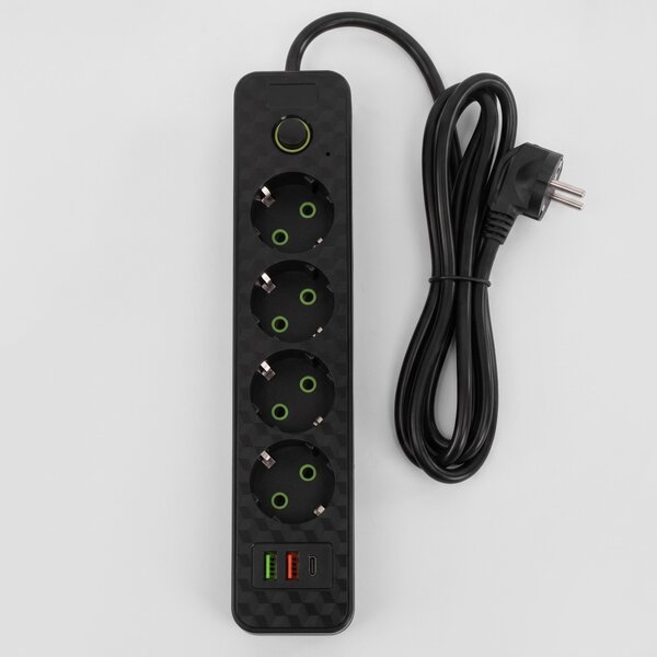 Prelungitor Multipriză 4 prize + 2x USB-A + USB-C JNH021-4A Black