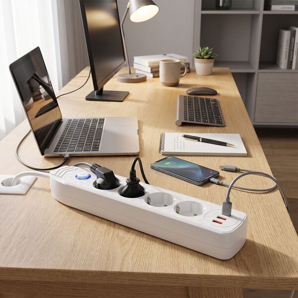 Prelungitor Multipriză 4 prize + 2x USB-A + USB-C JNH025-4B White