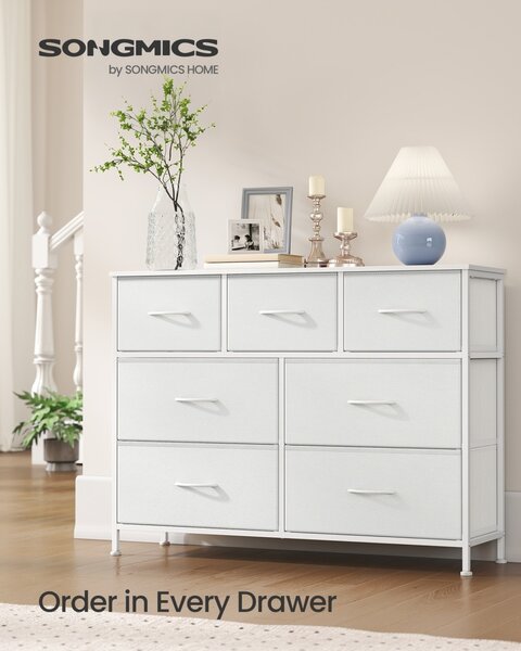 Comoda metalica cu sertare, Bellah, Songmics, Alb, 98.8x30x73.7 cm