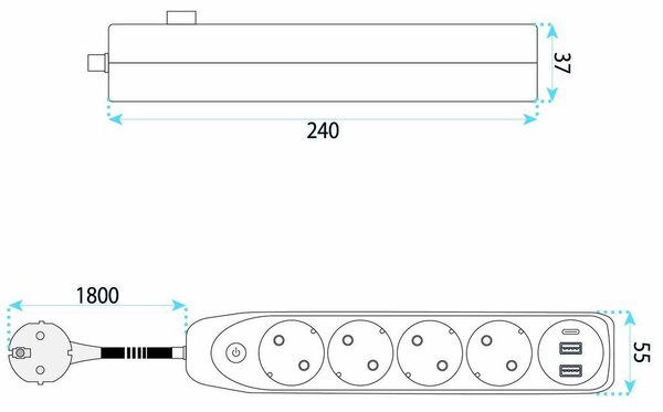 Prelungitor Multipriză 4 prize + 2x USB-A + USB-C JNH025-4B White