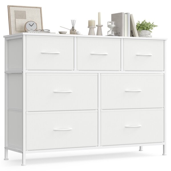 Comoda metalica cu sertare, Bellah, Songmics, Alb, 98.8x30x73.7 cm