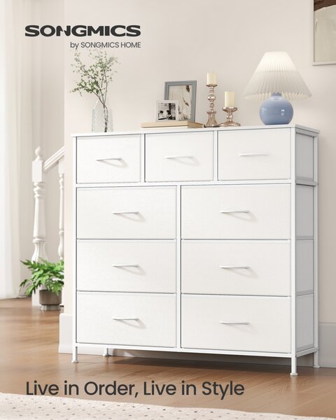 Comoda cu sertare, Bellah, Songmics, Alb, 98.8x30x95.2 cm