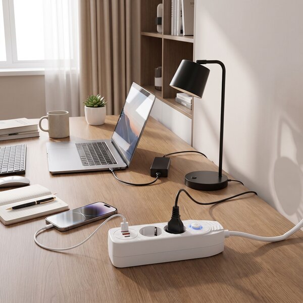 Prelungitor Multipriză 2 prize + 2x USB-A + USB-C JNH024-3B White