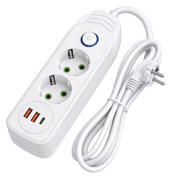 Prelungitor Multipriză 2 prize + 2x USB-A + USB-C JNH024-3B White